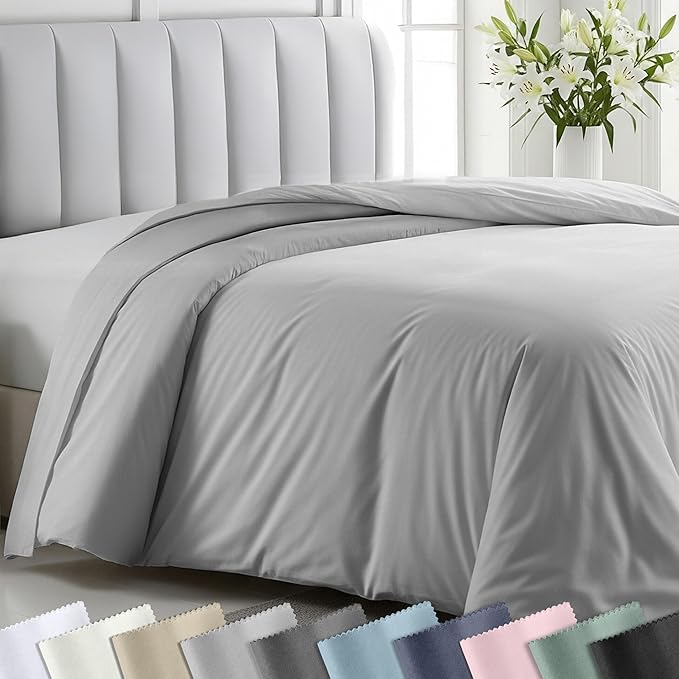 400 Thread Count Duvet Cover Oversized King Only - 100% Cotton Sateen, Soft and Durable Bedding Duvet Cover, Button Closures, Corner Ties - Light Grey