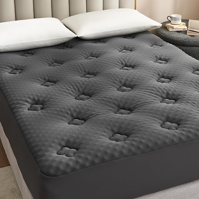 Hansleep California King Mattress Topper Memory Foam, California King Foam Mattress Topper Viscose Derived from Bamboo, Cal King Size Bed Mattress Pad Cover for Back Pain Relief, 72" x 84", Charcoal