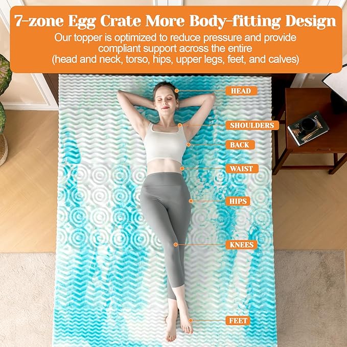 Extra Firm Mattress Topper King Size 4 Inch, Cooling Egg Crate Gel+Bamboo High Support Mattress Pad with Removable Cover, Bed Topper for Pain Relief,No Smell,CertiPUR-US, 79 * 75