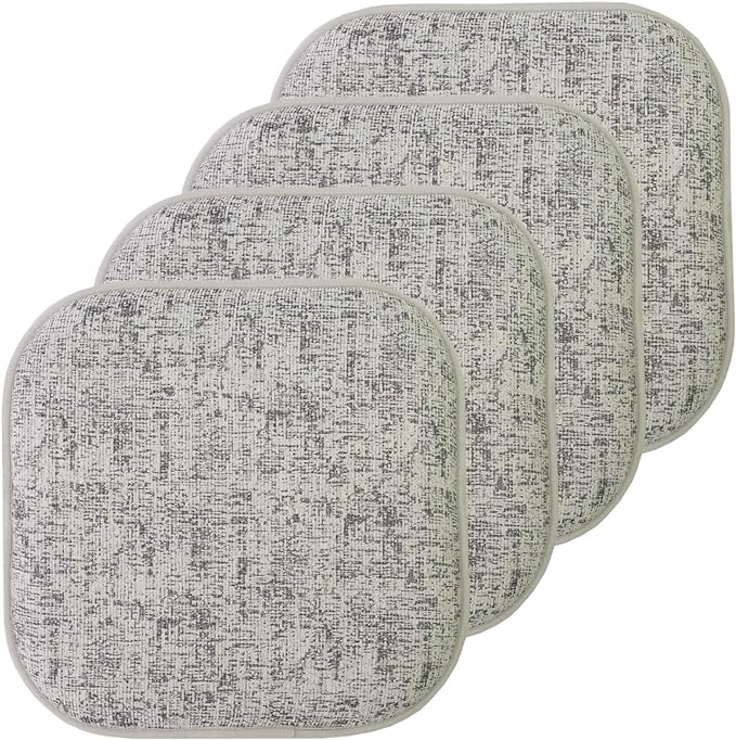 Sweet Home Collection Chair Cushion Memory Foam Pads Honeycomb Pattern Slip Non Skid Rubber Back Rounded Square 16" x 16" Seat Cover, 4 Pack, Broadway Black/White