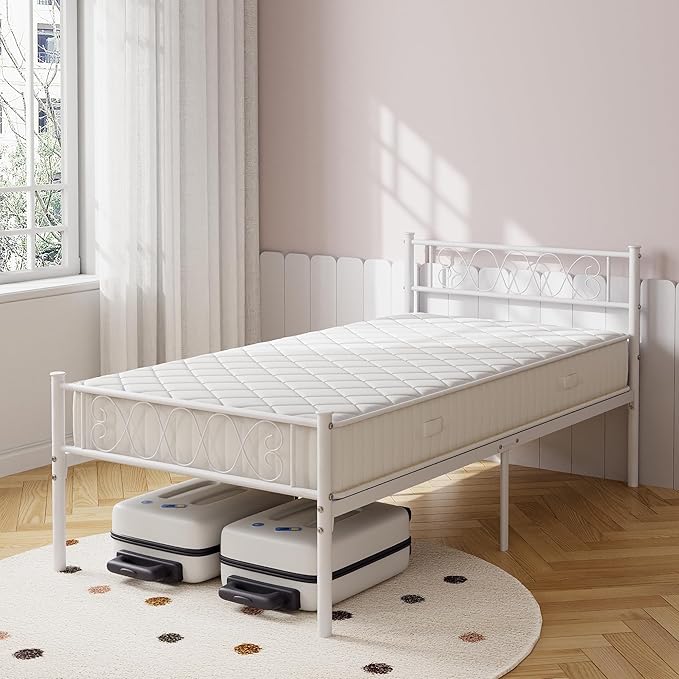 GarveeHome Twin-XL SizeMetal Bed Frame with Headboard & Footboard 13.7 Inch Metal Platform Mattress Foundation Support with Strong Metal Slats, Under Bed Storage, No Box Spring Needed