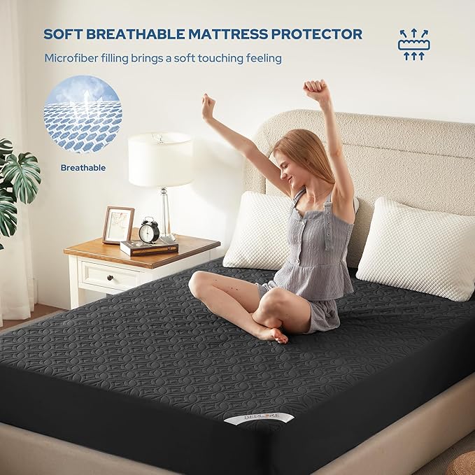 BEDLORE 2 Pack Waterproof Mattress Protector, California King Size Mattress Pad with Deep Pocket 6"-18" Depth, Soft Breathable Bed Mattress Cover for Home, Bedroom, Hotel (Black)
