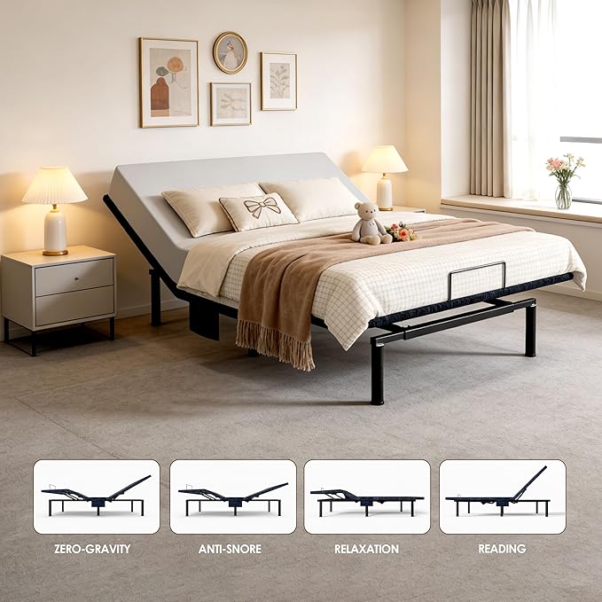 Patented Design Smart Adjustable Bed Frame, Twin XL Adjustable Base with Quiet Motor, Zero Gravity & Anti-Snore, Easy Assembly, Heavy-Duty Metal Support, Suitable for Bedroom & Elderly Use