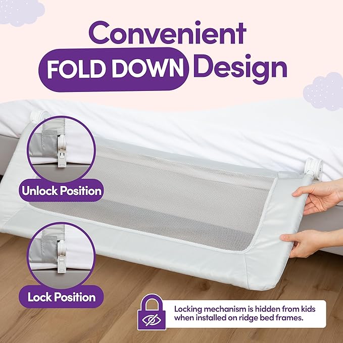 ComfyBumpy 1-Pack Bed Rail for Toddlers 35.5" L x 19.5" H | Toddler Bed Rails for Twin, Full & Toddler Bed Size | Swing Down Bed Rail Guard | Baby Bed Side Rail for Kids | Gray