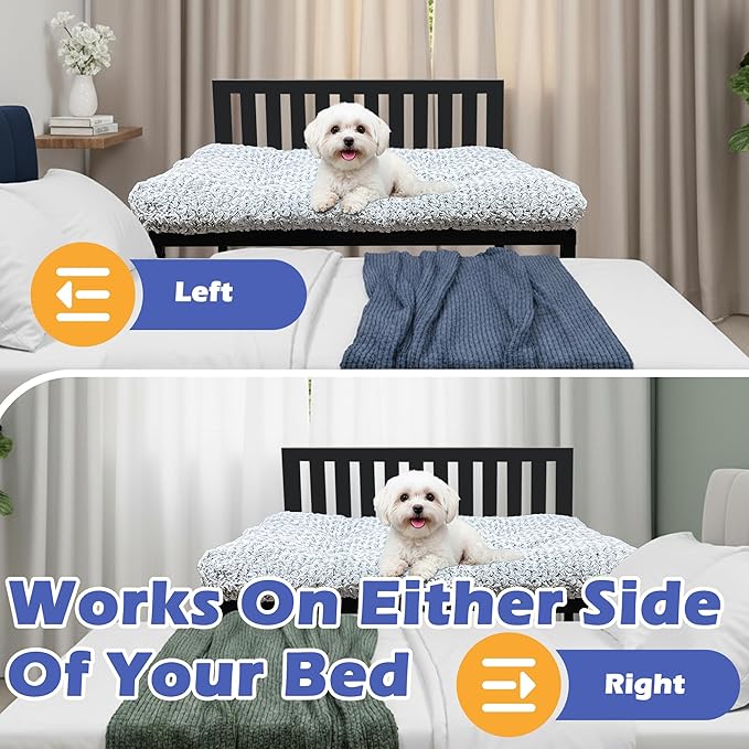 Heavy Duty Dog Bunk Bed, Adjustable Height Metal Dog Bed Frame with Wooden Side Panels & Washable Cushions, Elevated Raised Pet Bed for Large Dogs,26‘’x18.5‘’