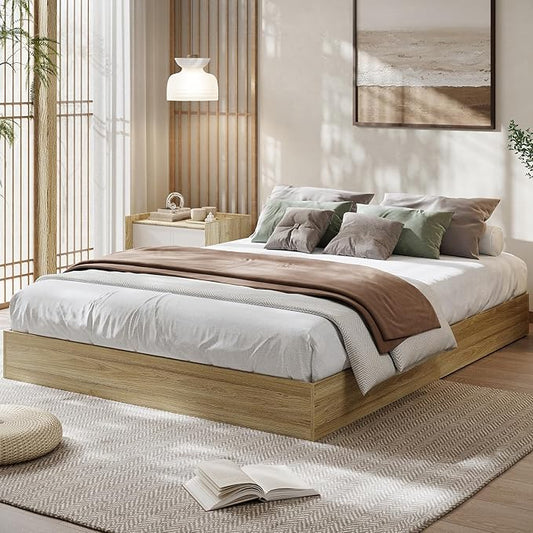 GarveeHome Queen Size Wood Platform Bed Frame,Wooden Bed Frame Without Headboard, Wood Slat Support,No Box Spring Needed, Easy Assembly