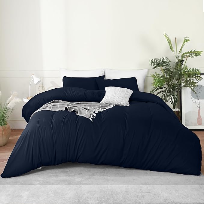 Utopia Bedding Duvet Cover Set with Pillowcases - 3 Pieces Bedding Duvet Cover with Zipper Closure - 1 Duvet Cover with 2 Pillowcases - Soft Brushed Microfiber (Queen, Navy)