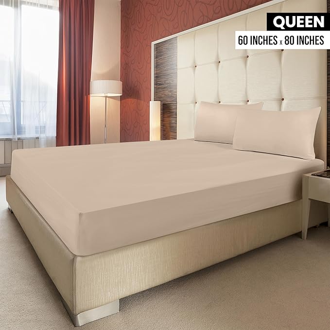 Utopia Bedding Queen Fitted Sheets - Bulk Pack of 2 Bottom Sheets - Soft Brushed Microfiber - Deep Pockets - Shrinkage & Fade Resistant - Easy Care (Queen, Beige)