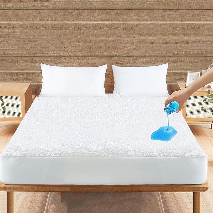 Mattress-Homes Waterproof Queen Size Mattress Protector Noiseless Premium Soft Terry Vinyl-Free Mattress Fitted Style Up to 15" Mattress Cover for Bed White