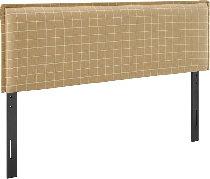 Modway Camille King Size Checkered Linen Blend Plaid Headboard with Removable Slipcover – in Hemp Windowpane Check - Padded Pillow Style Headboard with Adjustable Mounting for King Beds