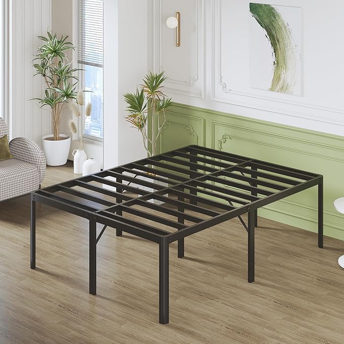 Lutown-Teen 25 Inch High Full Size Bed Frame with Rounded Corner Legs, Sturdy Mattress Foundation, Heavy Duty Metal Platform Bed Frame Full No Box Spring Needed, Noise Free, Easy Assembly, Black
