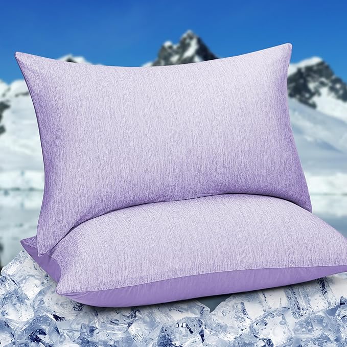 HOMFINE Cooling Pillowcases King Size - Double Side Q-Max 0.439 Cooling Fiber for Pillow Protector, Breathable Cold Pillow Cover for Hot Sleeper Night Sweat, Hidden Zipper, 2 Pack (20"x36", Purple)