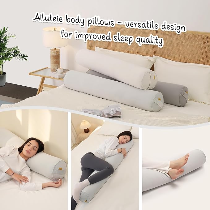 Body Pillow for Adults,Long Round Pillow,Big Cylindrical Pillow,Large Full Bolster Pillows for Side Sleepers (Silver Gray, 39.37"*7.87")