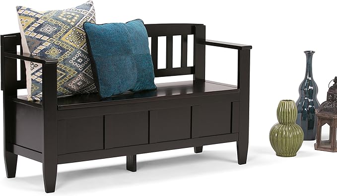 SIMPLIHOME Brooklyn Entryway Storage Bench - 48 inch Wide Solid Wood Hallway Bench in Dark Coffee Brown, Contemporary Mudroom Bench for Entry or Foyer with Lift-Up Lid and Spacious Hidden Storage