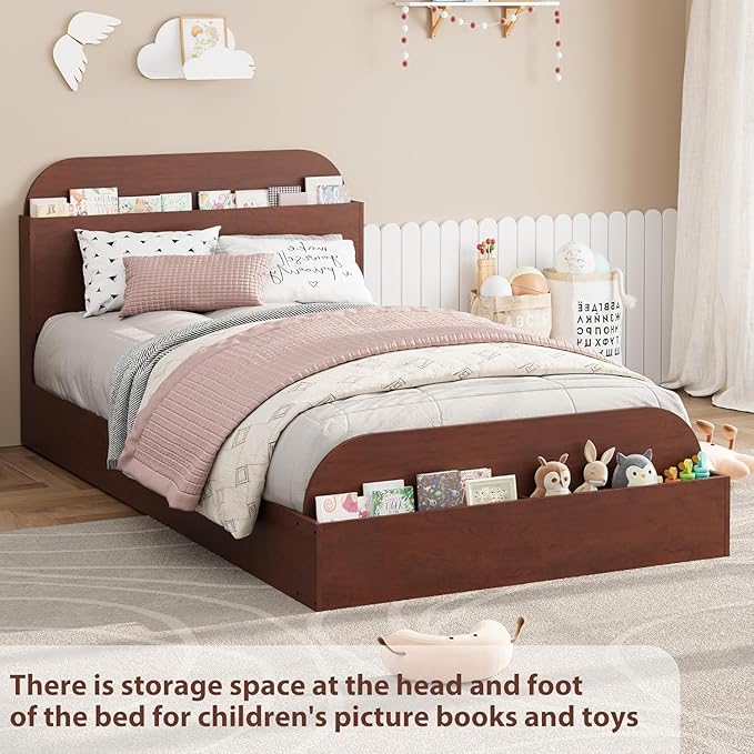 Garvee Twin Bed Frame with Headboard & Footboard – Low Platform Kids Bed, Wooden Twin-Floor Design, Noise-Free, No Box Spring Needed, Espresso