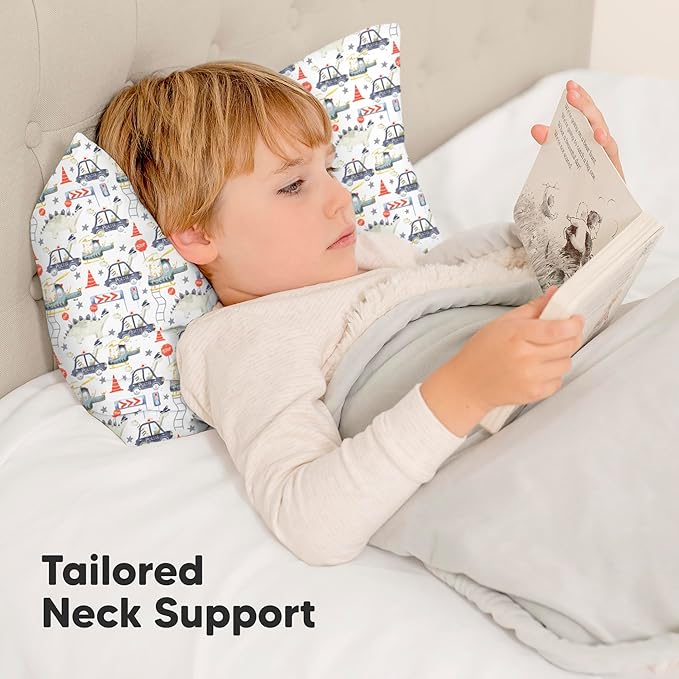 Toddler Pillow with Pillowcase - 13x18 My Little Dreamy Kids Travel Bed Pillows for Sleeping, Organic Cotton Small Pillowcase, Soft & Breathable, Machine Washable, Toddlers 2-5 years old (Dino Patrol)