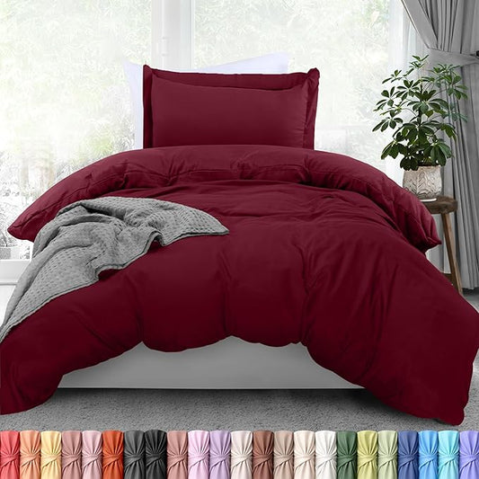 Utopia Bedding Duvet Cover Twin Size - 2 Piece with Zipper Closure - 1 Comforter Cover 68X90 Inches & 1 Pillow Sham 20X26 Inches (Burgundy) Comforter Not Included