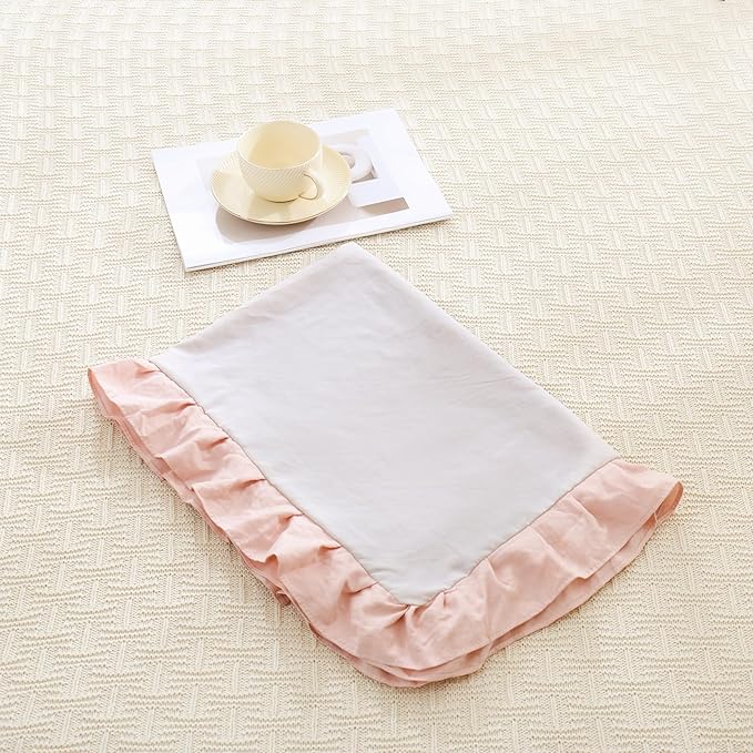 Merryword Pink Pillow Shams Standard Pillowcases 20x26inch Beige and Pink Reversible Cute Pillow Cover Set of 2 Soft Shabby Chic Ruffled Pillowcases