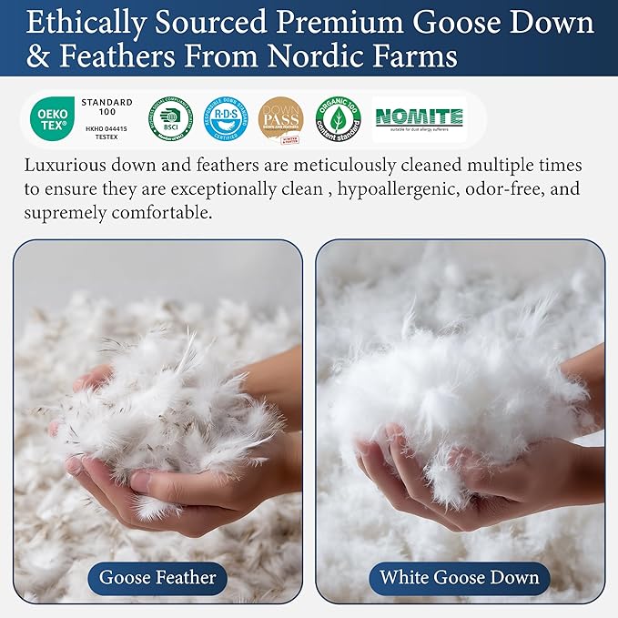 SANSWAN Goose Down Feather Queen Pillows Set of 2, Luxury Hotel Quality Pillow, Firm, Cooling