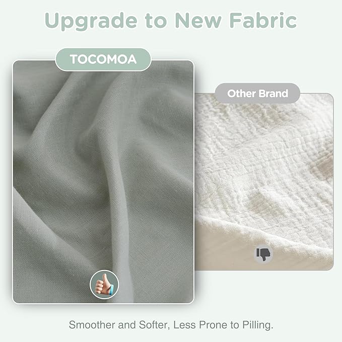 TOCOMOA Muslin Duvet Cover 100% Cotton Like Linen Texture Breathable Soft Comfy 3-Piece Sage Green Comforter Cover Bedding Set (Queen 90"x90", Comforter Not Included)