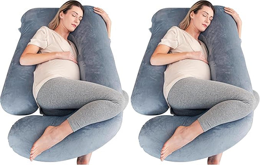Cute Castle Pregnancy Pillows, Soft U-Shape Maternity Pillow with Removable Cover - Full Body Pillows for Adults Sleeping - Pregnancy Must Haves - Jumbo 57 Inch - Grey (Pack of 2)