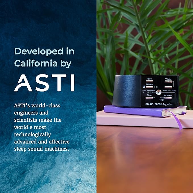 Adaptive Sound Technologies Sound + Sleep Aquarius - White Noise Machine for Focus Support - Convenient Sleep Timer - Built-in Headphone Jack - Precision Volume Settings - Includes Bluetooth - Black
