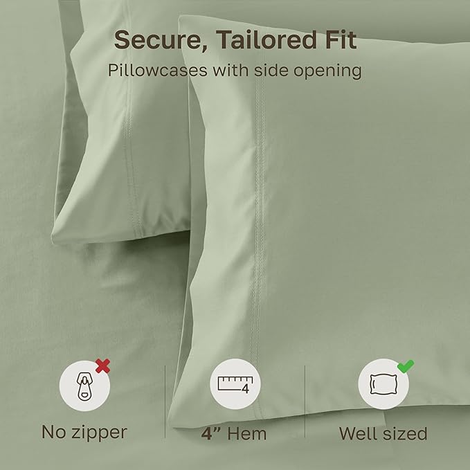 California Design Den Premium King Pillowcases Set of 2-600 Thread Count Sateen, Natural 100% Cotton King Size Pillow Case Pair, Crisp, Durable Bedding - Laurel Green