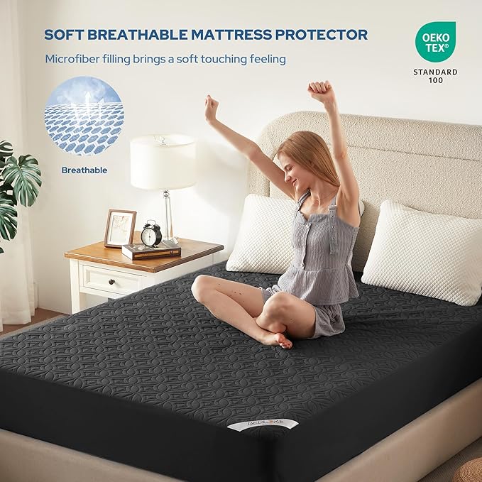 BEDLORE Waterproof Mattress Protector, Full Size Mattress Pad with Deep Pocket 6"-15" Depth, Soft Dirt-Proof Double Bed Mattress Cover for Bedroom, College Dorm, Hotel (Black)