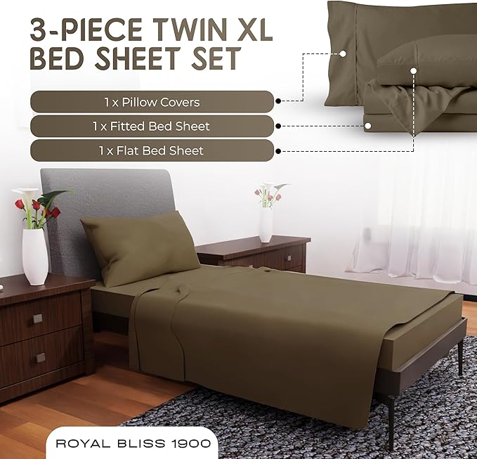 Twin XL Sheets Set - 3 Piece Bedding - Wrinkle Free, Fade Resistant, Double Brushed Microfiber - Deep Pockets/Easy Fit - 1800 Series Ultrasoft, Cooling Sheets (Taupe)
