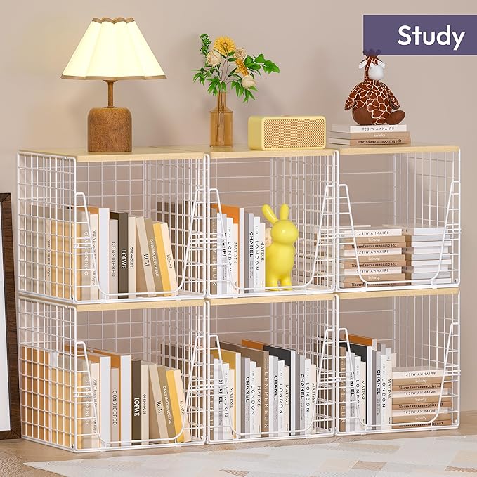 SWTYMIKI 3PCS Closet Organizers and Storage - Stackable Closet Basket with Wood Top Shelf, Clothes Storage Shelves, Clothes Drawer Bins for Wardrobe, Bedroom, Entryway, White