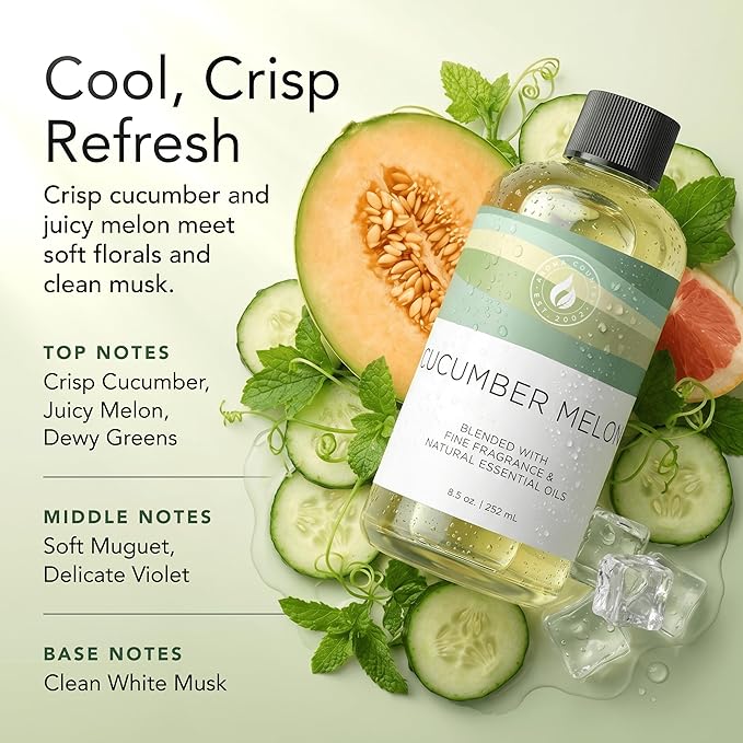 Aroma Country Cucumber Melon Diffuser Oil - Luxury Hotel Cucumber Melon Fragrance Oil for Diffuser Refill, Fresh Fruit Home Aroma Diffusers - Premium Aromatherapy Oils & Home Scent (8.5 Fl Oz)