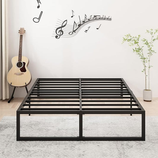 Lutown-Teen 14 Inch Full XL Size Bed Frame No Box Spring Needed, Heavy Duty XL Full Metal Platform Beds with Sturdy Steal Slats for Mattress Foundation, Easy Assembly, Noise Free, Black