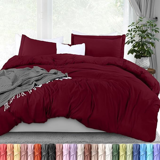 Utopia Bedding Duvet Cover Full Size - 3 Piece with Zipper Closure - 1 Comforter Cover 80X90 Inches & 2 Pillow Shams 20X26 Inches (Burgundy) Comforter Not Included