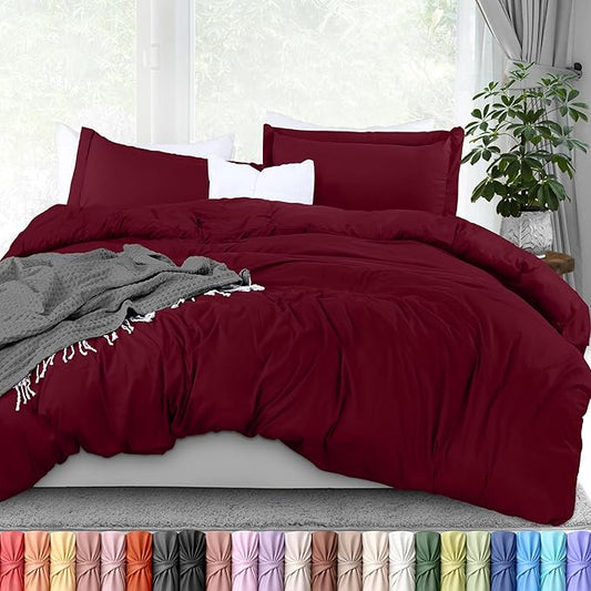 Utopia Bedding Duvet Cover Queen Size - 3 Piece with Zipper Closure - 1 Comforter Cover 90X90 Inches & 2 Pillow Shams 20X26 Inches (Burgundy) Comforter Not Included