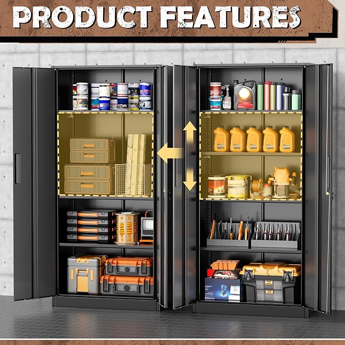 INTERGREAT Metal Lockable Storage Cabinet, 72” Storage Cabinet with 2 Doors and 4 Adjustable Shelves for Office, Home, Garage, Pantry (Assembly Required, Black)