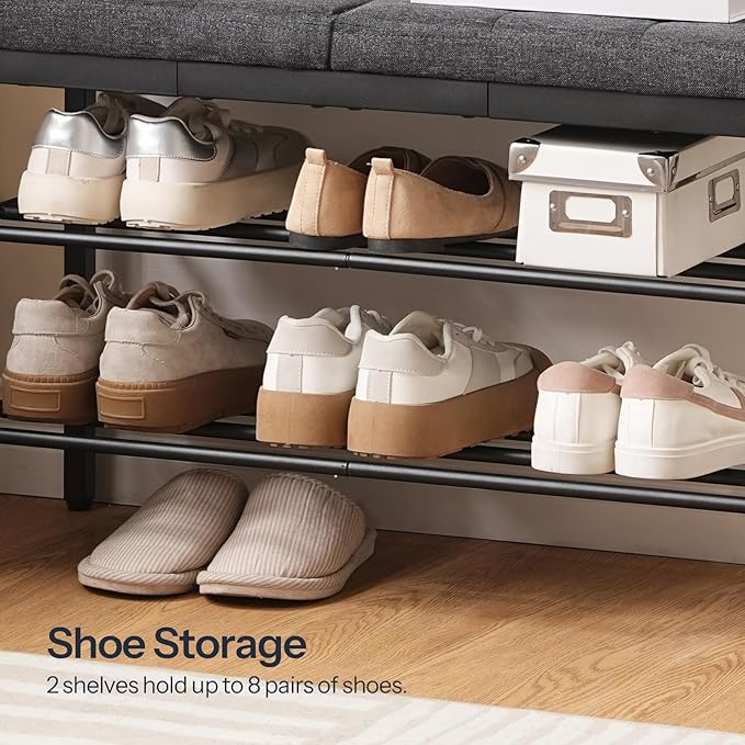 HOOBRO Shoe Bench, Storage Bench with Cushion, Entryway Bench Shoe Shelf with Seat, 12 x 29.5 x 18.1 Inches, Shoe Rack for Living Room, Bedroom, Hallway, Dark Gray BGZ95HX01