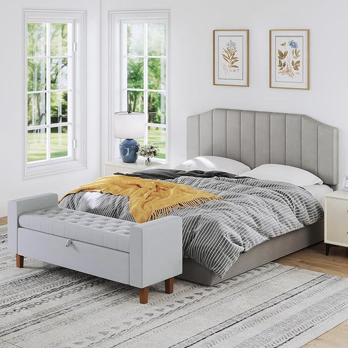 Furpopup King Size Headboard Only, Velvet Upholstered Headboard King/California King Size Wall Mount and Bed Frame Mount, Featuring High-Density Sponge Padding Easy Assembly Comfort Style-Light Gray