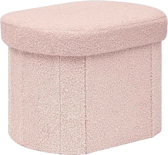 PINPLUS Storage Ottoman Boulce Tufted Oval Small Ottomans for Living Room Foot Rest with Storage, Pink 16.1"x12.2"x12.2" (Pink)