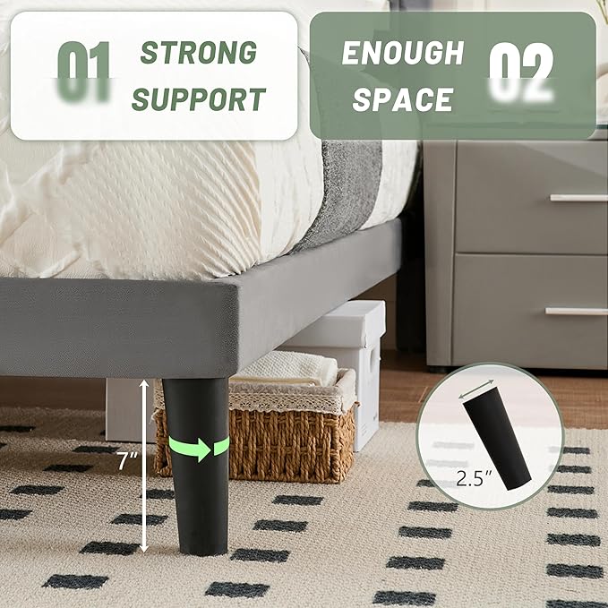 Full Bed Frame with Headboard, Bed Frame Full Size with Sturdy Wooden Slats Support, Platform Bed Frame with Velvet Upholstered Headboard, Mattress Foundation, Easy Assembly, No Box Spring Needed