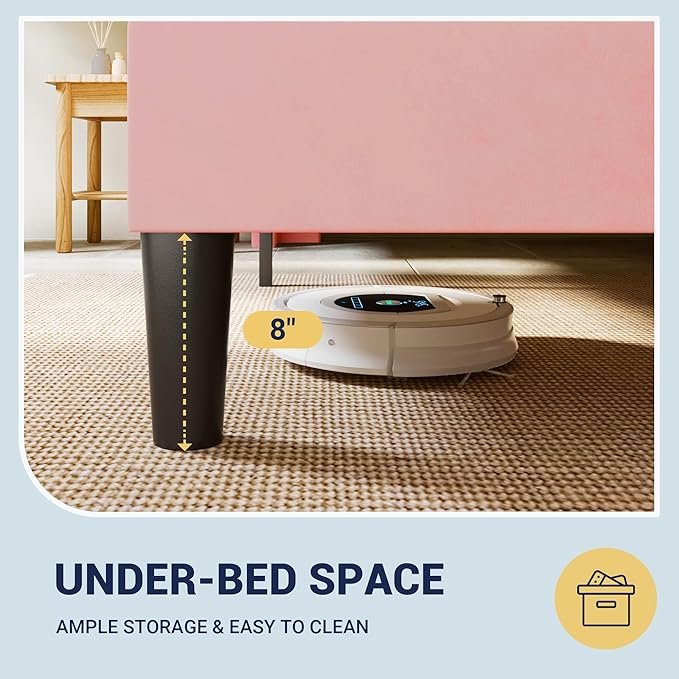 Allewie King Size Velvet Platform Bed Frame with Vertical Tufted Wingback Headboard, Easy Assembly, Under Bed Storage, No Box Spring Required, Modern Style, Pink
