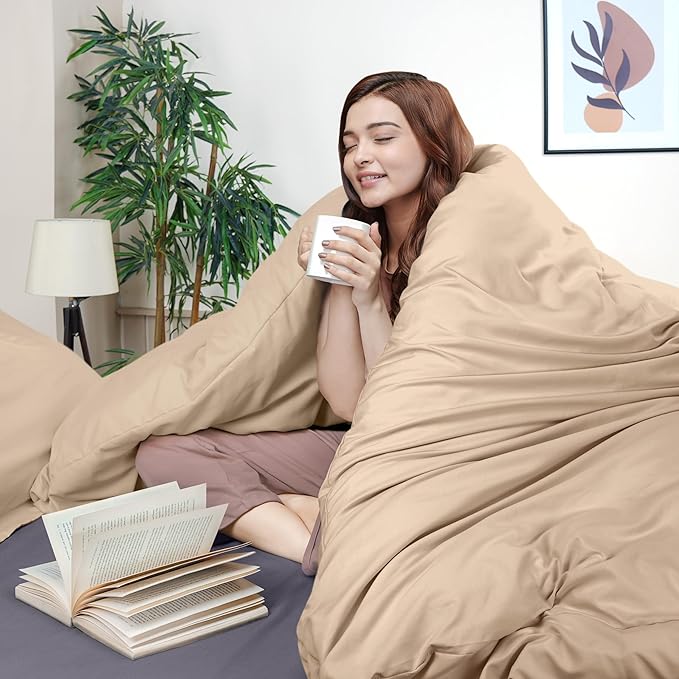 Utopia Bedding Duvet Cover Twin Size - 2 Piece with Zipper Closure - 1 Comforter Cover 68X90 Inches & 1 Pillow Sham 20X26 Inches (Beige) Comforter Not Included