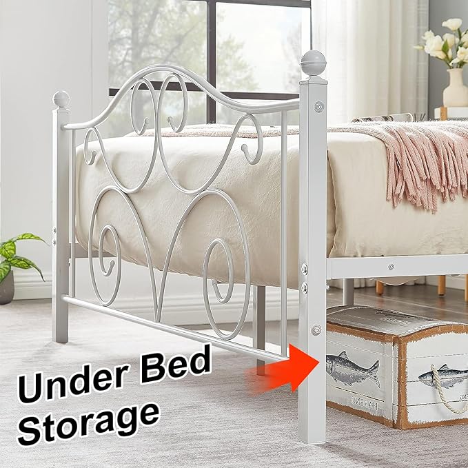 VECELO Full Size Bed Frame with Headboard and Footboard, Heavy Duty Metal Slat Support, Platform Mattress Foundation, No Box Spring Needed, Easy Assembly, White