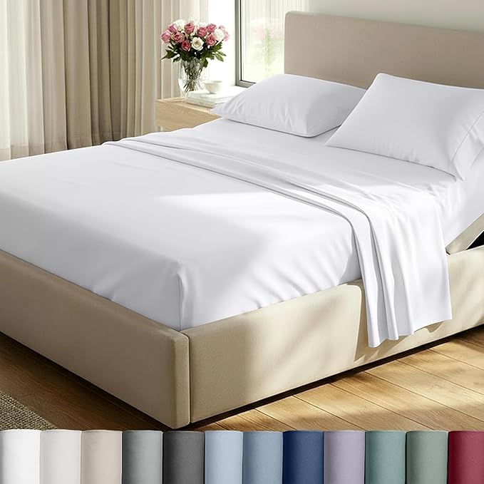 California Design Den Split King Sheets Sets for Adjustable Bed - Buttery Soft 800 Thread Count, 100% Cotton Sateen, Durable Bedding Set - White