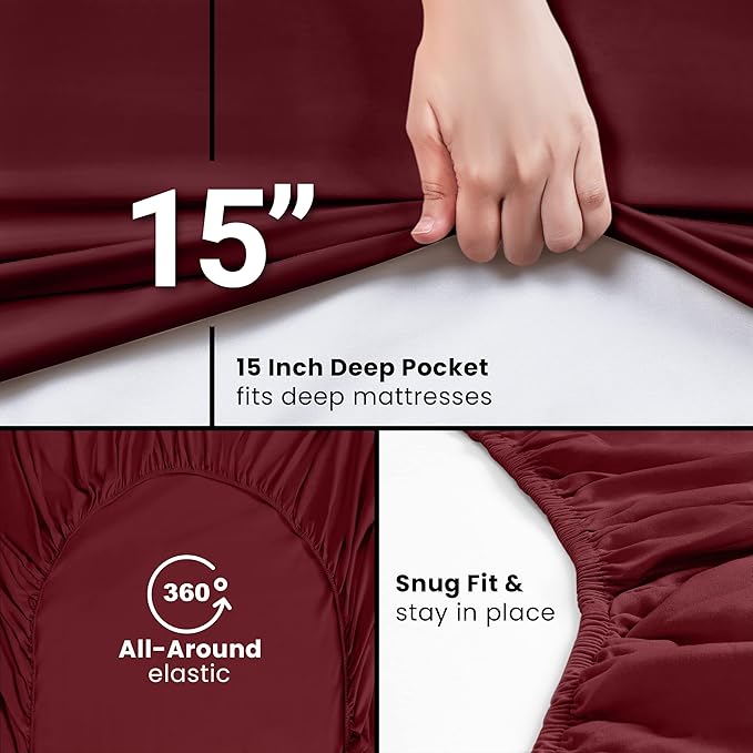 Utopia Bedding Queen Fitted Sheet - Bottom Sheet - Deep Pocket - Soft Microfiber - Shrinkage and Fade Resistant - Easy Care -1 Fitted Sheet Only (Red Burgundy)