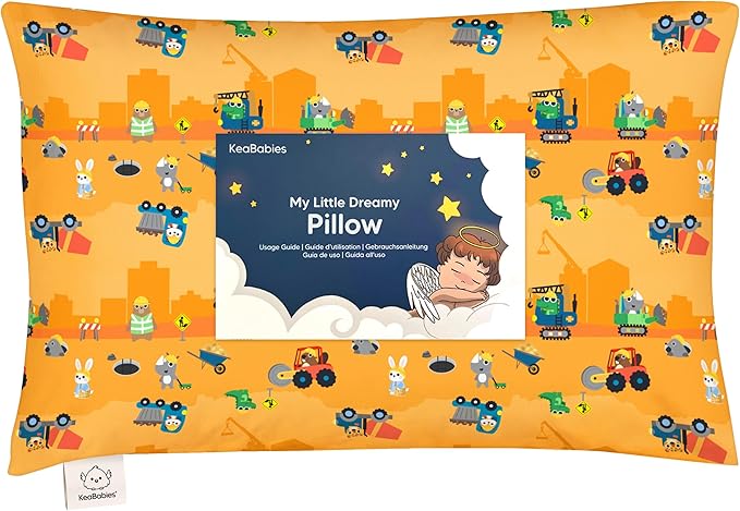 Toddler Pillow with Pillowcase - 13x18 My Little Dreamy Kids Travel Bed Pillows for Sleeping,Organic Cotton Small Pillowcase,Soft & Breathable,Machine Washable,Toddlers 2-5 Years Old (Little Builders)