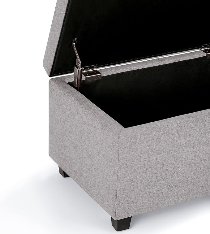 SIMPLIHOME Avalon Storage Ottoman Bench - 48" Wide x 16" High Upholstered Linen Look Fabric Rectangular Lift-Top Ottoman in Cloud Grey, Contemporary Bench for Living Room with High-Density Foam