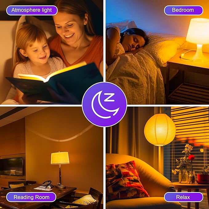 Amber Sleep Light Bulbs, Blue Light Blocking, A19 3W(40 Watt Equivalent) Dim Light Bulbs for Lamp, 1800K Warm Light Bulb, E26 for Healthy Sleep, Bedroom, Kids Room, 2 Pack