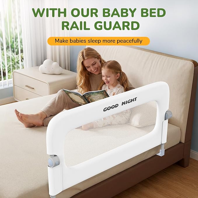 Bed Guard Rail for Toddlers - 47" Adjustable Heights & Folding up Portable Bed Railing for Baby - Toddler Bed Rails Guard for Crib, Twin, Bunk,Full Size, Queen & King Bed (White)
