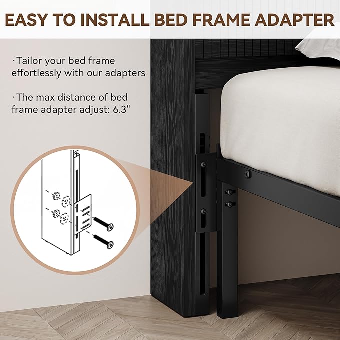 King Headboard Only, 78.7" Wide Wooden Headboard King Size with Storage, Modern Farmhouse Head Board with Outlets & USB Ports, Wall Mounted Headboards with Color-Changing LED, Black