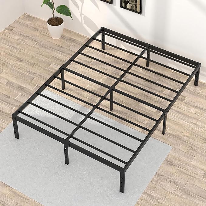 Upcanso 18 Inch Queen Bed Frame No Box Spring Required, Metal Platform Queen Size Bed Frames with High Storage, Eassy Assembly 3,500 Lbs Heavy Duty Bedframes, Black